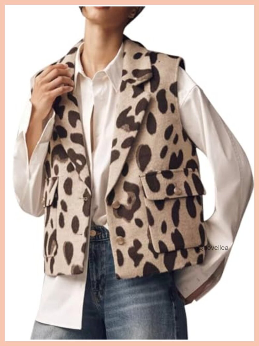 Flannel Leopard Print Sleeveless Vest Button Down Blazer Style